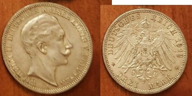 1912 Prussia(Germany) Large Silver 3 marks Kaizer Willhelm-Nice #3