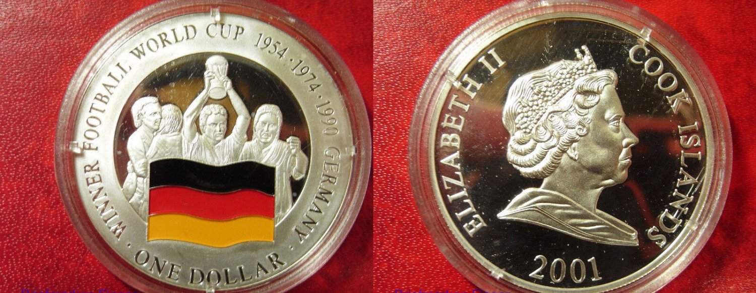 2001 Cook Is.Large Silver Proof  $1 World Cup Soccer/Football Winner-Germany