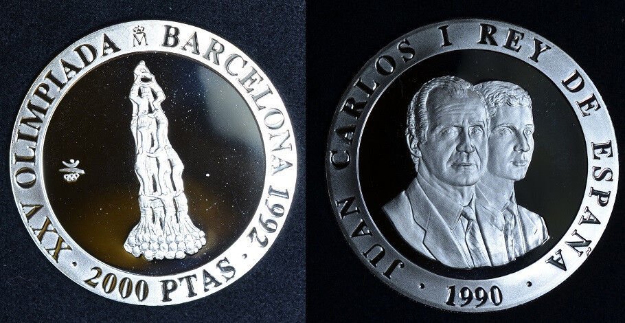 1990 Spain Large  silver Proof 2000 Pesetas-Olympic Pyramid