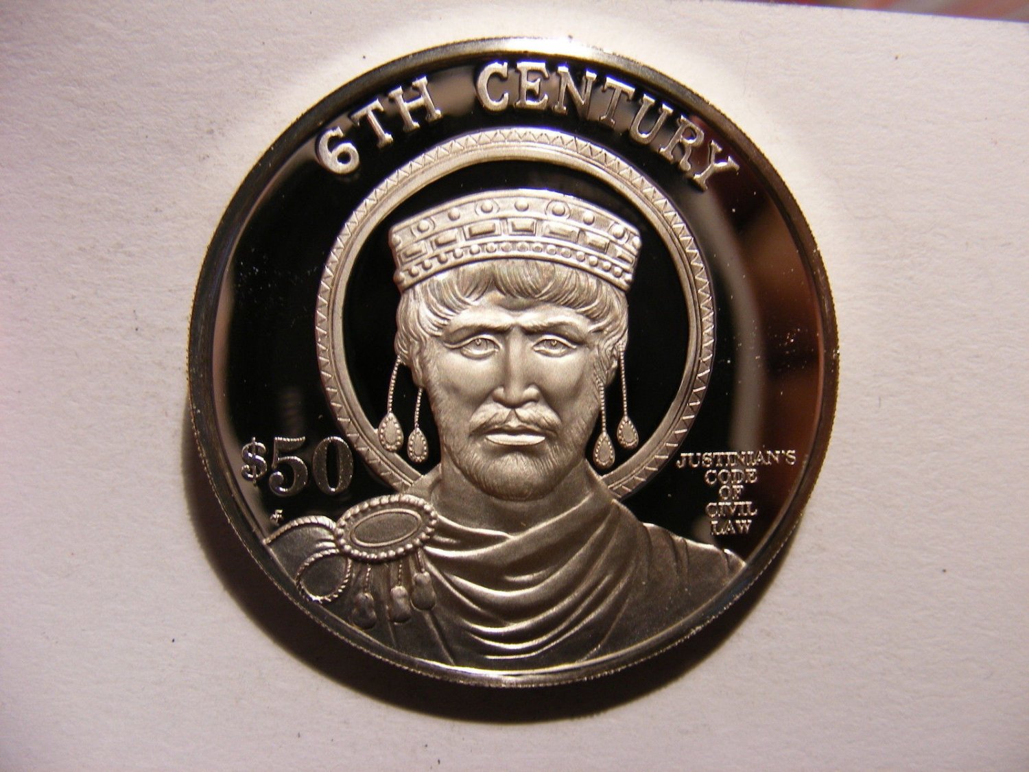 1997 Cook Is Large Silver Proof $50 Millennium-6th Century-Justinian Legal Code