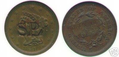 Rare USA half cent 1851 trade token Z80M NGC 63