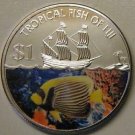 2009 Fiji Large Color $1 Yellow/Black Fish/ship