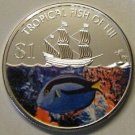 2009 Fiji Large Color $1 Blue/Black Fish/ship