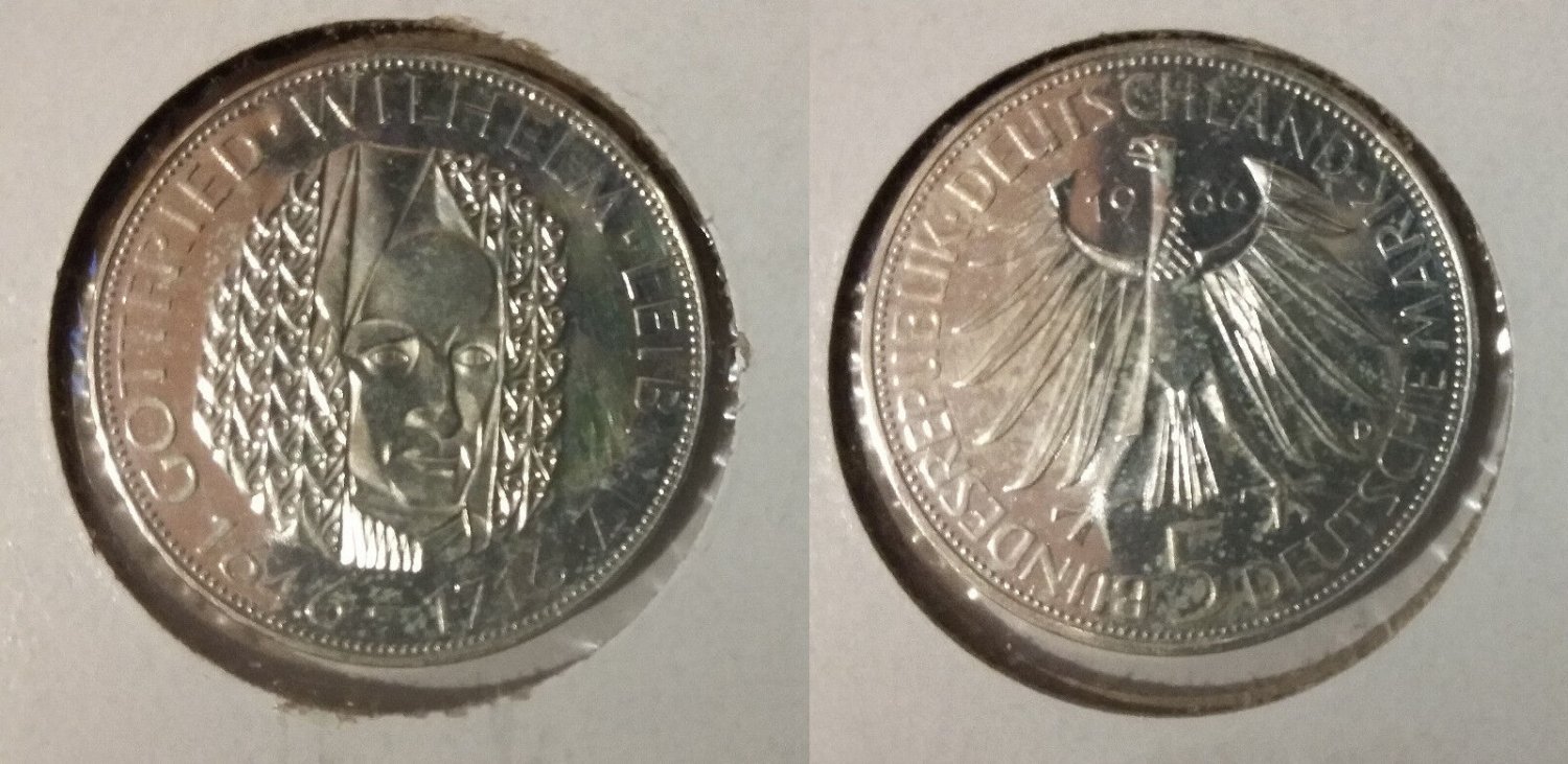 1966 Germany Proof Silver 5 Marks  Leibniz