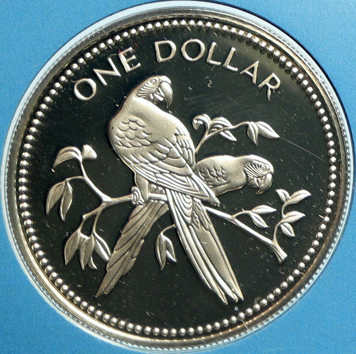 1976 Belize Large Sterling Silver Proof $1-Birds-Parrot
