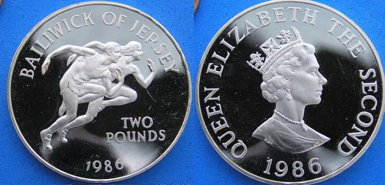 1986 Jersey Large Silver Proof 2 Pounds Runners
