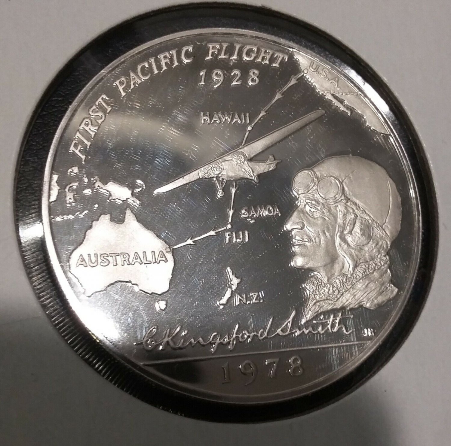 1978 Samoa Large Silver Proof 1 Tala First Pacific Flight/Airplane