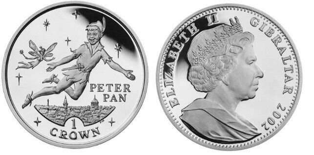 2002 Gibraltar Large Silver Proof  1 Crown Peter Pan