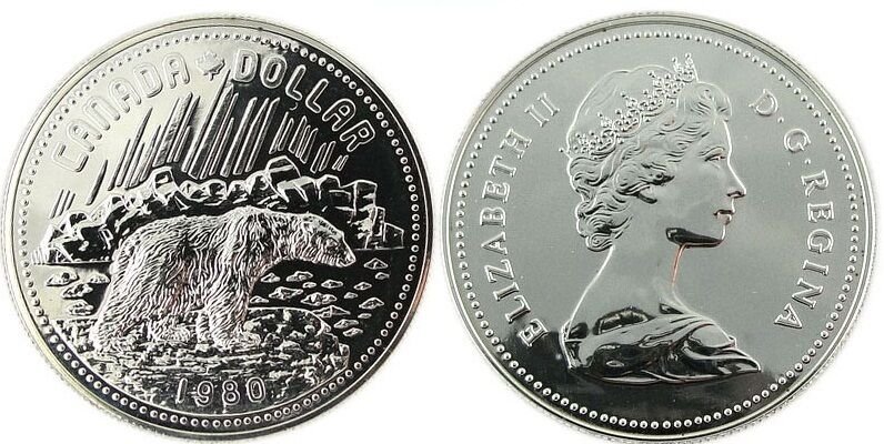 Canada 1980 Large Silver Specimen $1-Arctic Polar Bear