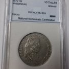 Rare 1672 IW BRANDENBURG GERMAN STATES Large Silver 1/3 THALER, nice, slabbed
