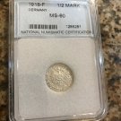 1918 F Germany Silver 1/2 Mark slabbed