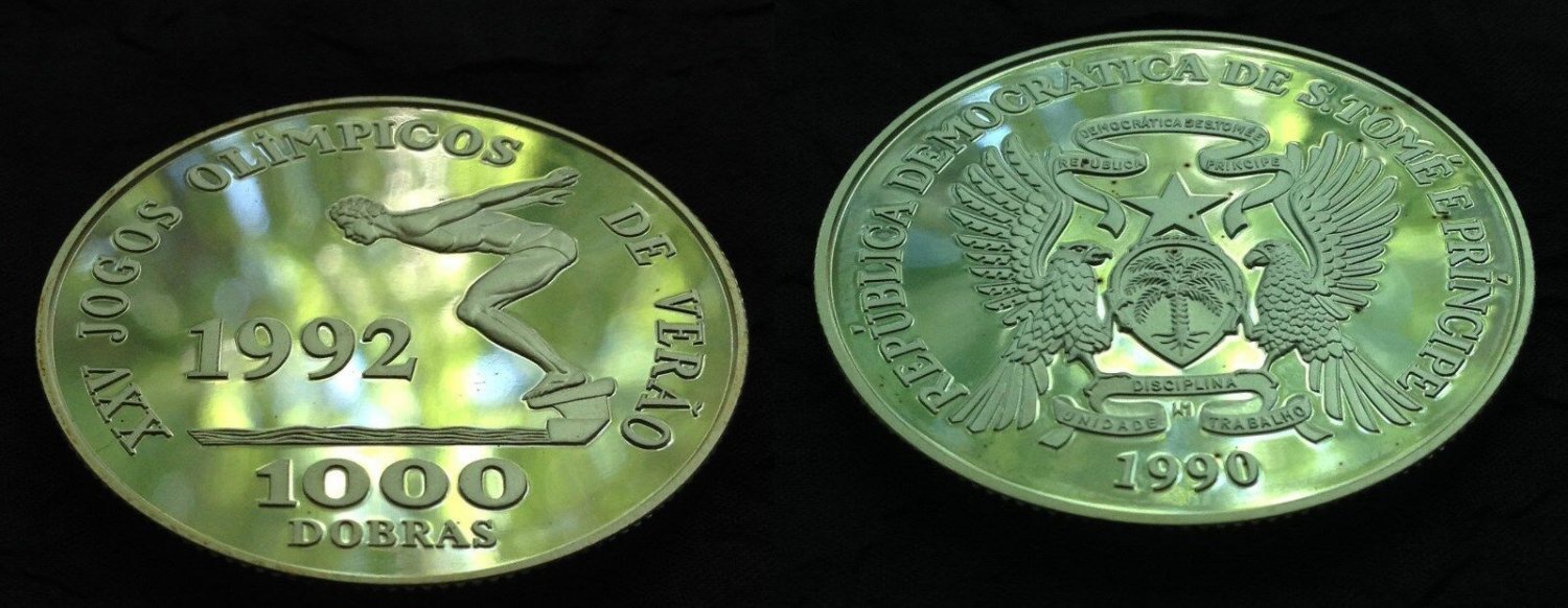 1990 St.Thomas Large Proof Silver Olympic Swimming 1000 D