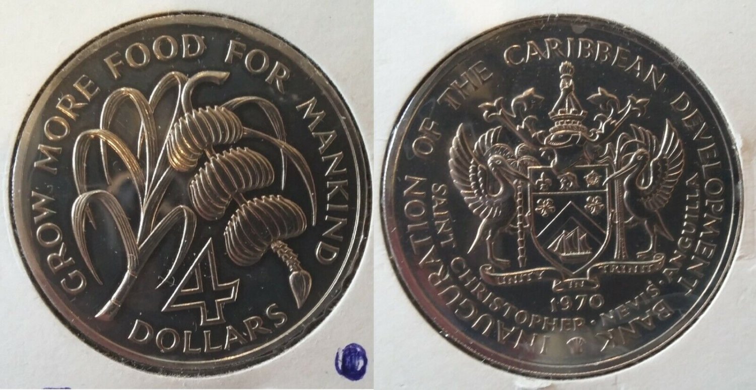 Rare 1970 Saint Christopher Large Proof $4-FAO Bananas-Caribbean Development FAO