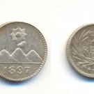 1897 Guatemala silver 1/4 real-Volcano/Mountains/Sun nice