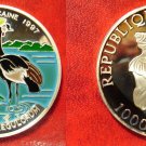 1997 Congo Large Silver Proof color 1000 Fr- Royal Crane