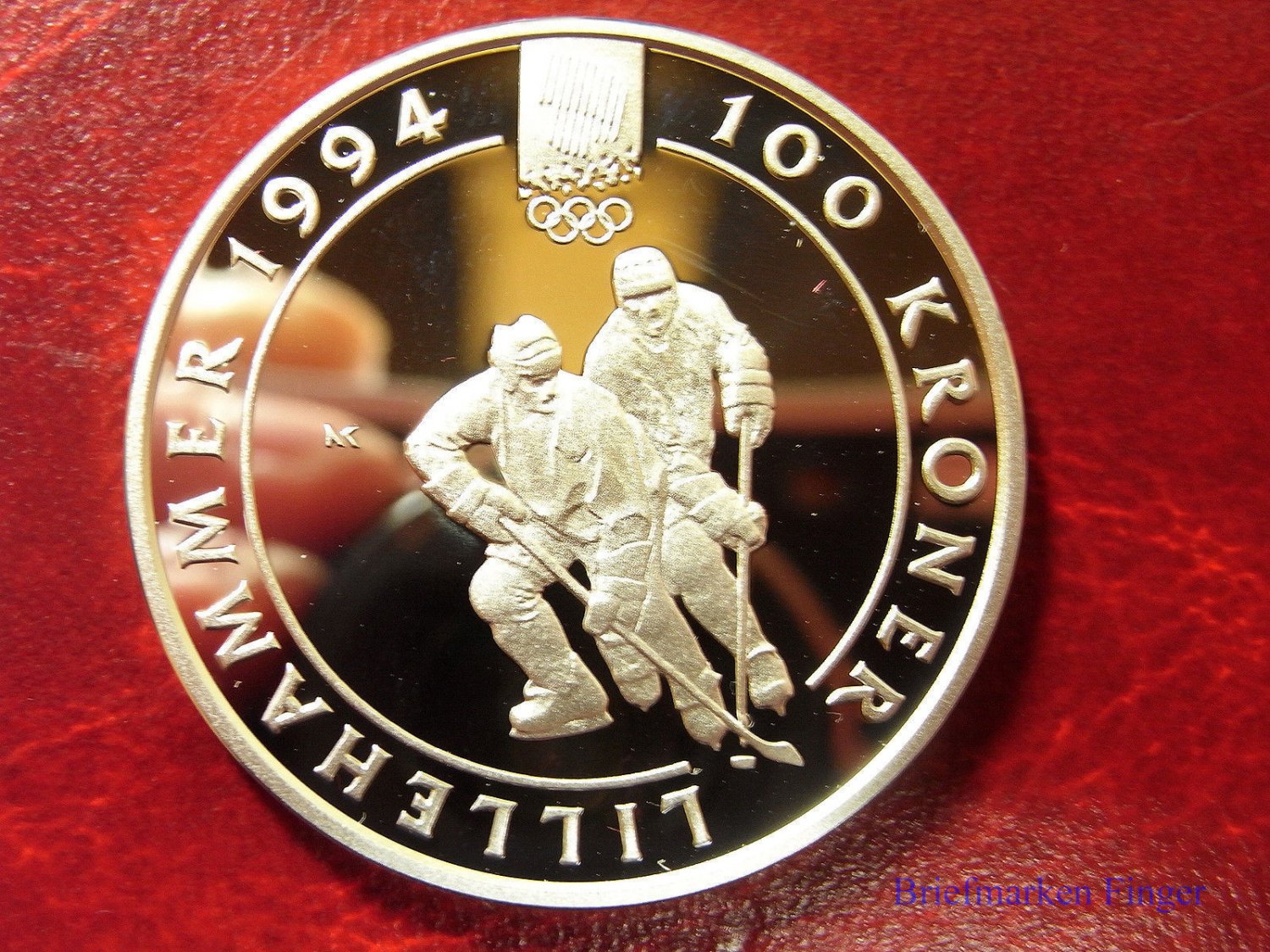 1992 Norway Large Silver Proof 100 Kr-Olympic Hockey