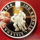 1992 Norway Large Silver Proof 100 Kr-Olympic Hockey