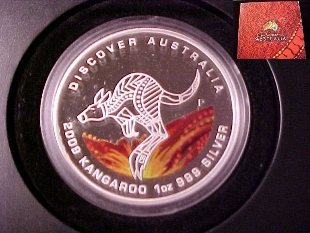 2009 Australia Large Color  Silver Proof $1- Kangarooo-Nice Gift Box