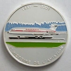 2004 Congo Large Silver Color Proof 1000 fr Airplane BAC-111