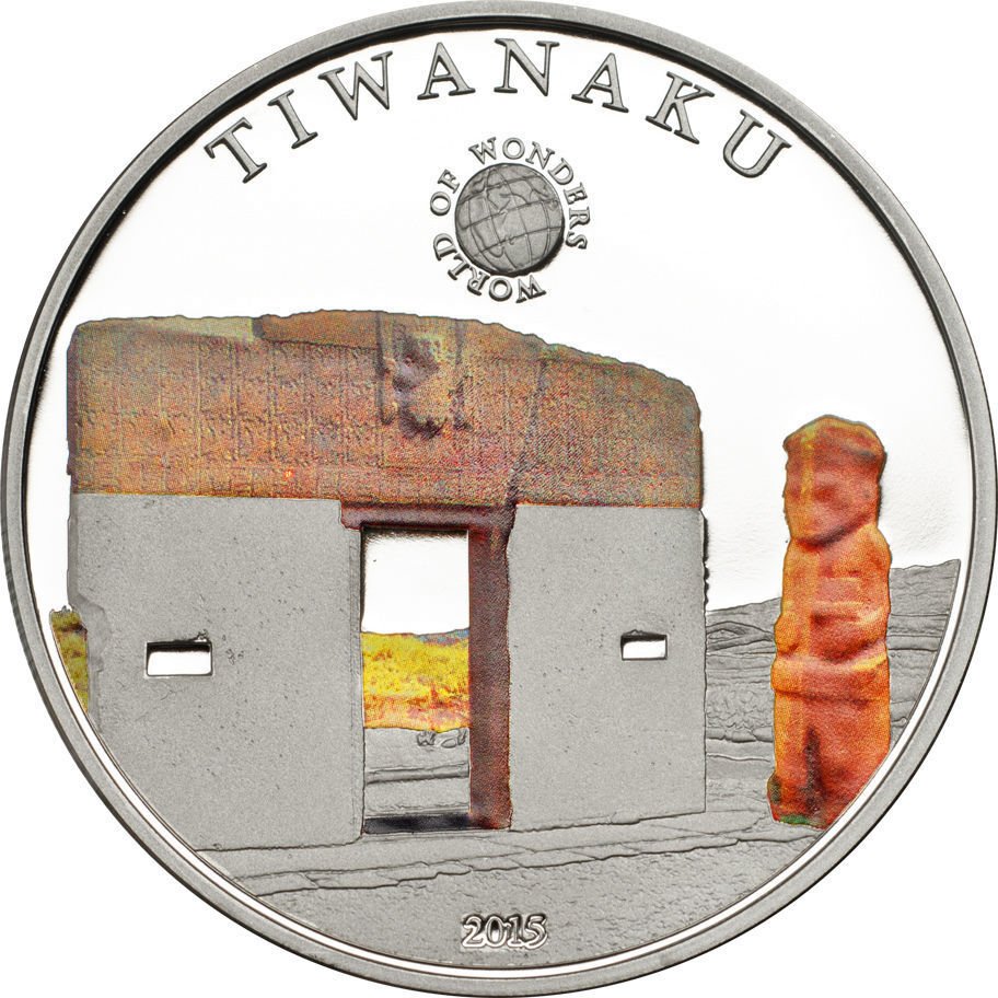 2015 Palau Large Proof Silver color $5 World Wonders-Tiwanaku