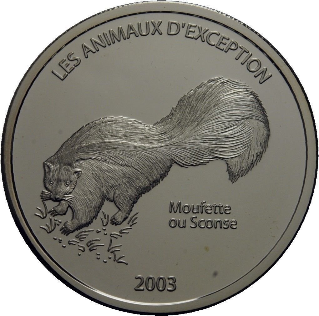 2003 Congo Large Silver Proof  10 Francs- Skunk