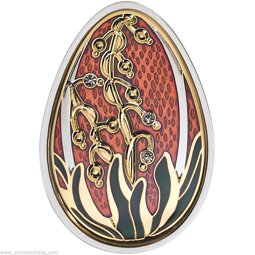 Cook Is 2013 Large Silver Color $5 Russian Faberge Easter Egg-Red/Swarovski Cr
