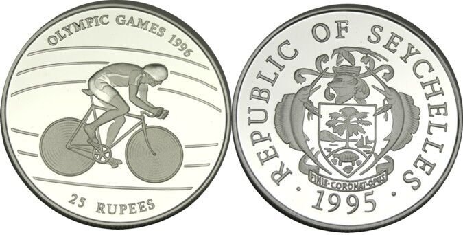1995 Seychelles Large Proof Silver Olympic Cycling 25 r