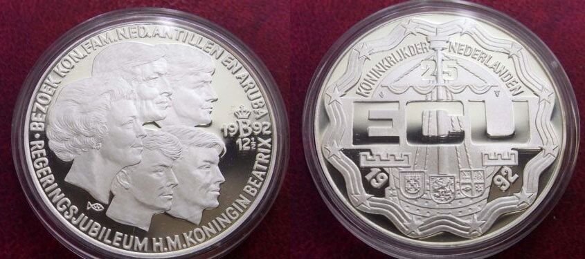 1992 Netherlands Large Proof Silver 25 Ecu Royal Family