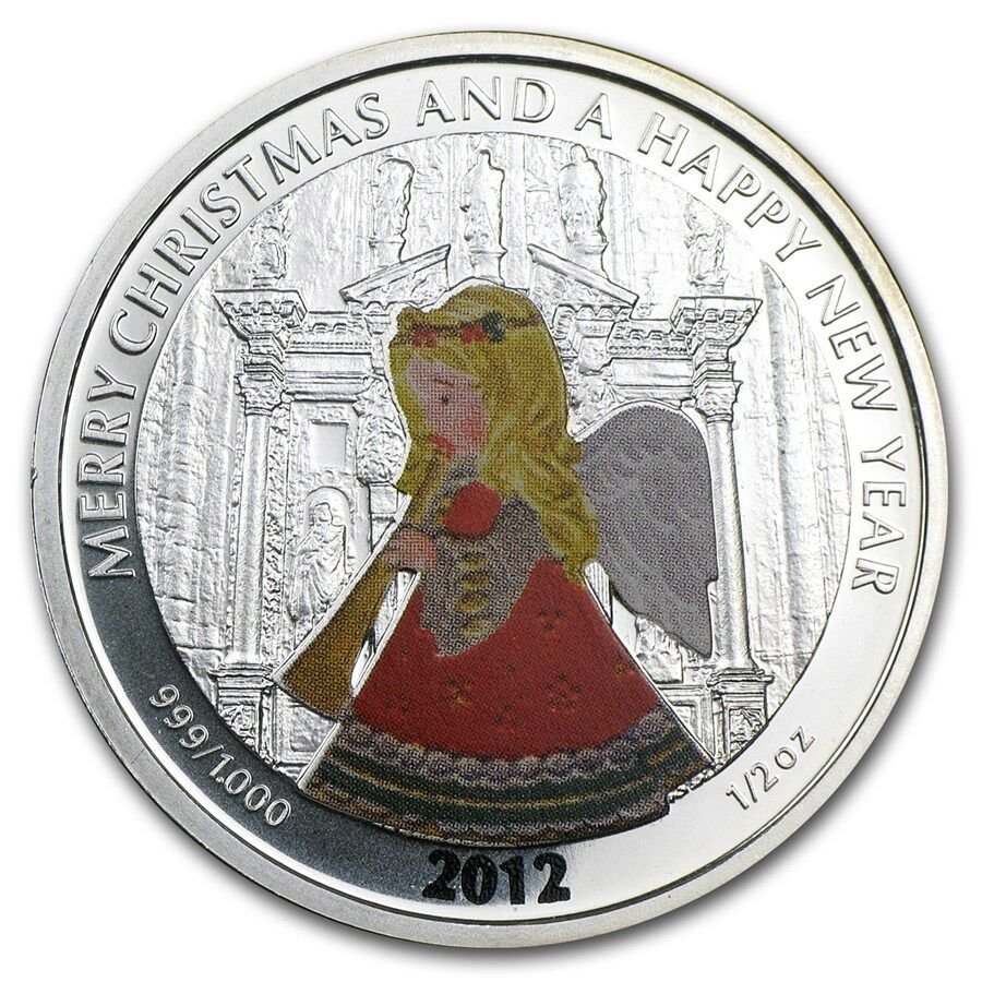 Liberia 2012 Large 1/2 OZ Silver Proof Color $2 Christmas/New Year-Angel