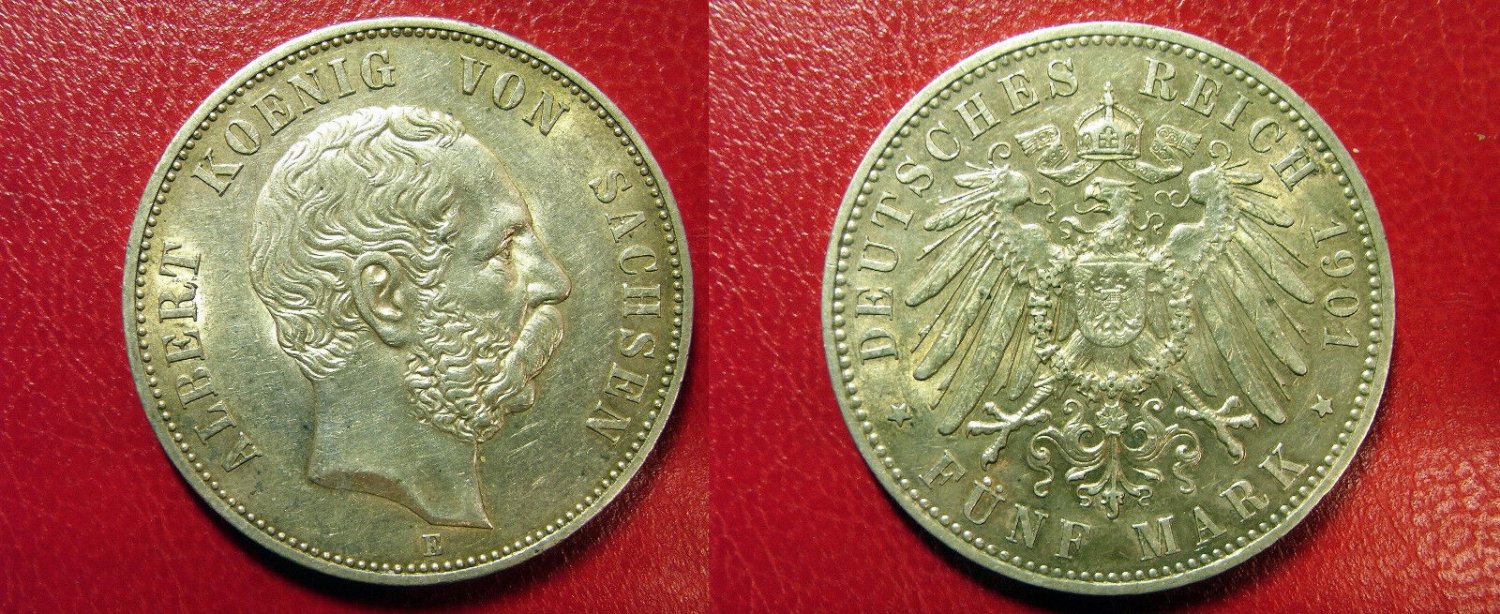 Rare 1901 E Saxony (Germany) Large silver 5 Mark, NICE