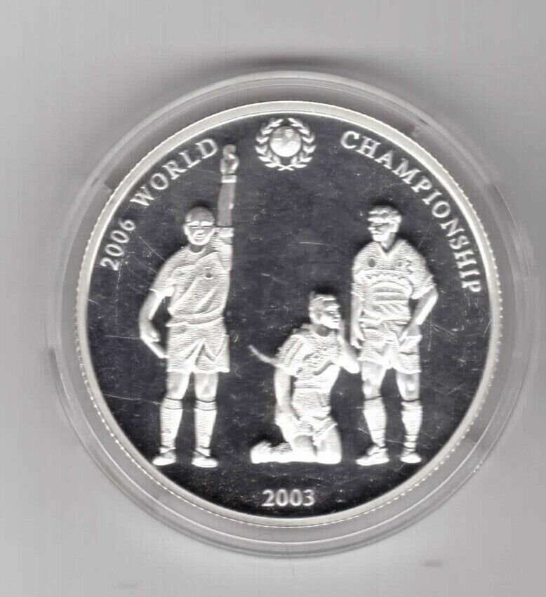 2003 Mongolia Large Silver Proof  500 Togrog-Soccer World Cup Germany
