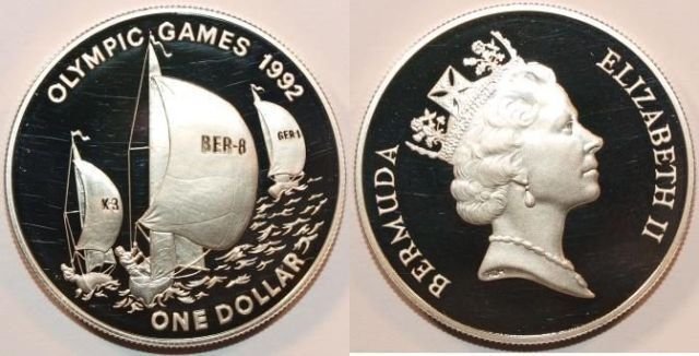 1992 Bermuda Large Silver  Proof $1 Olympics Sailing