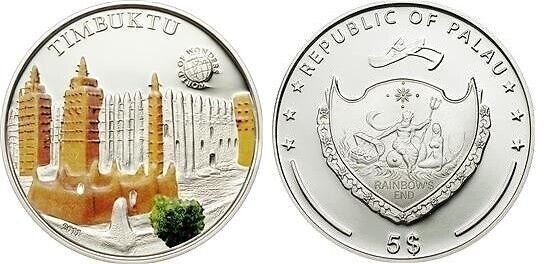2011 Palau Large Silver Proof color $5 Timbuktu