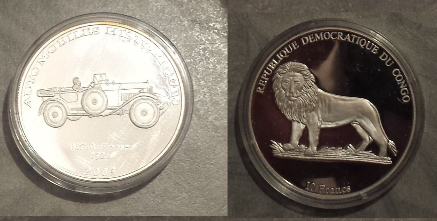 2003 Congo Large Silver Proof 10 Francs-Auto History-Bullnose 1924/Lion