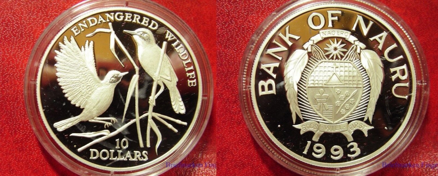 1993 Nauru Large Sterling Silver Proof $10 Singing Birds