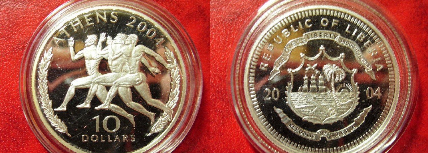 Liberia 2004 Large Silver Proof $10-Olympic Ancient Greek Runners