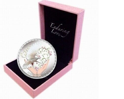 2012 Tokelau Large Silver Proof color $5 Enduring Love/Dove/Box-Valentine gift
