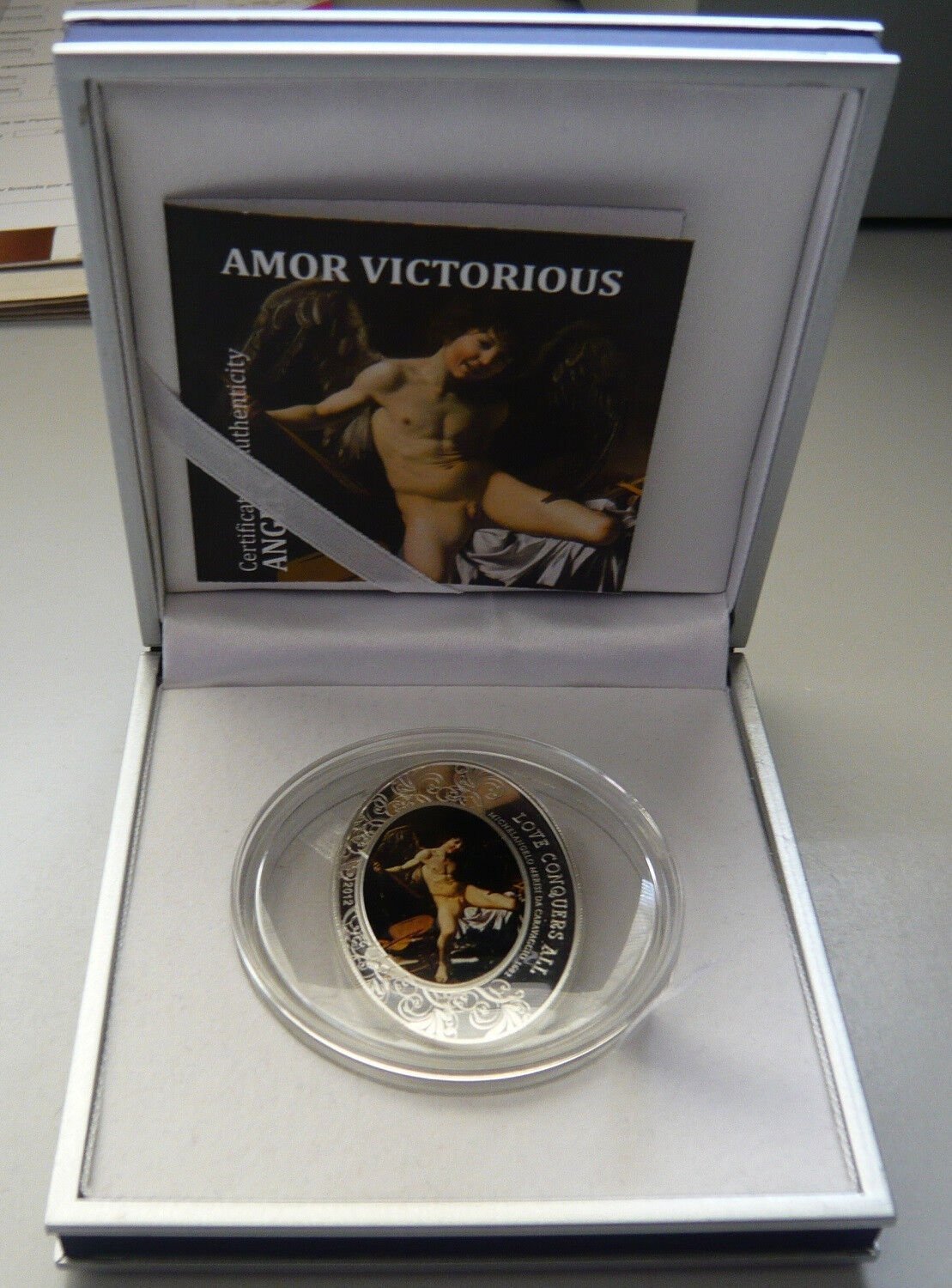 2012  Cook Is Silver Proof Color $5 Amor Victorious Caravaggio-mintage 1000-Box