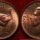 1951 Great Britain George VI 1 Farthing-Bird-Wren-UNC
