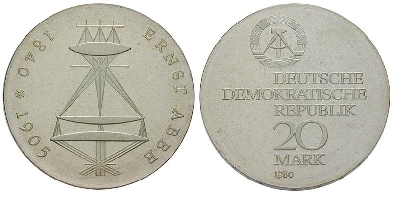 Rare 1980 DDR(East Germany)Proof Silver 20 Marks -Abbe -mintage 5500