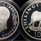 1986 Tanzania Large Proof Silver 100 Sh- Elephant