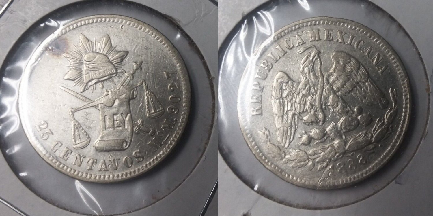 1888 Mo Mexico silver 25 centavo-Eagle/ Snake