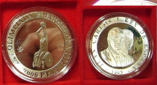 1992 Spain Large  silver Prf 2000 Pesetas Special Olympics Wheelchair Basketball