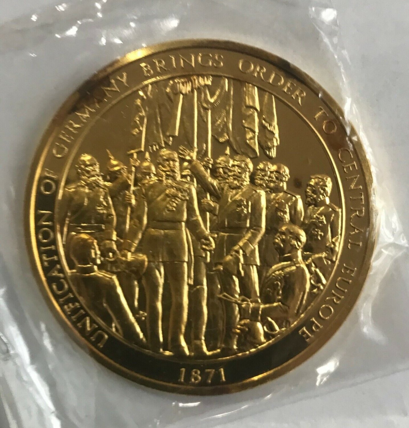 1974 Franklin Mint Germany 2 OZ Silver/Goldplated medal Unification 1871 Bismark