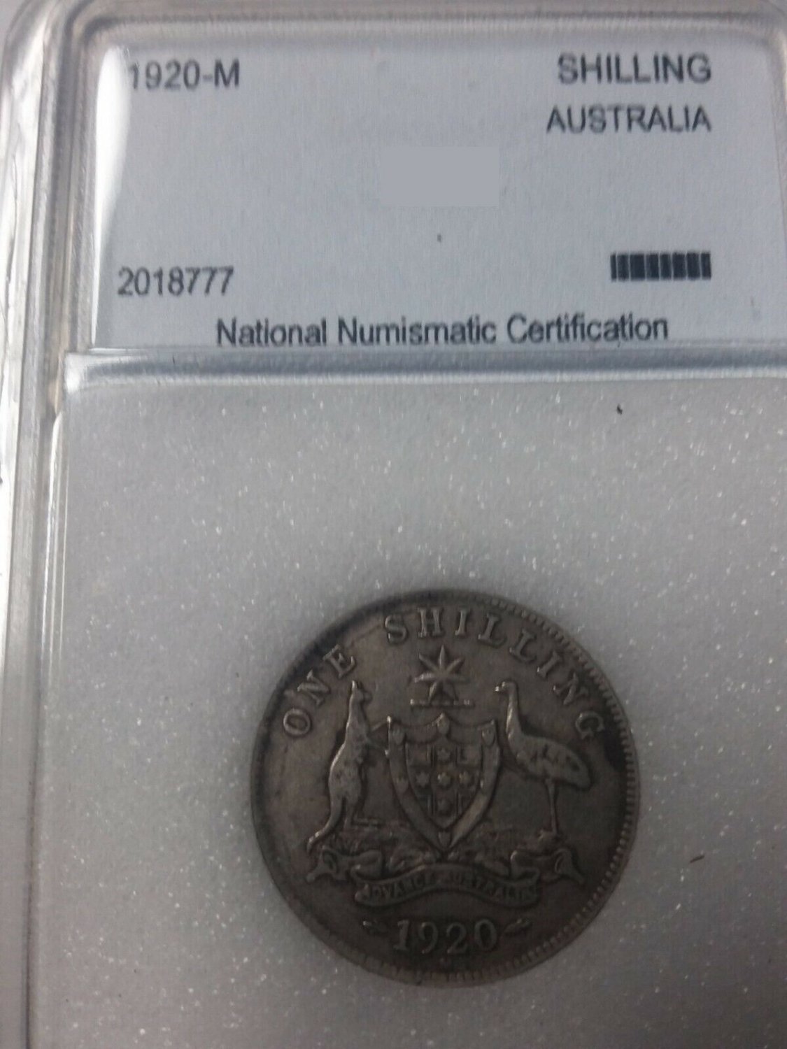 1920 Australia Silver 1 shilling ,slabbed