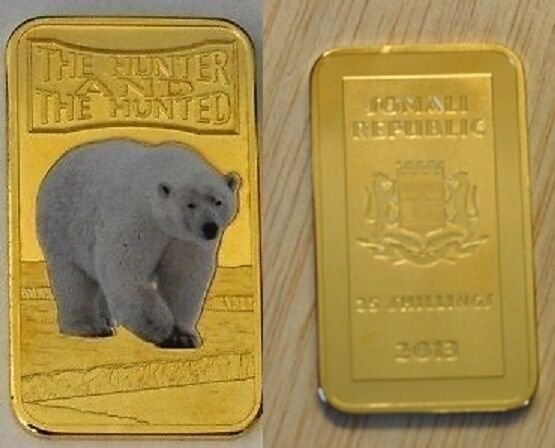 Somalia 2013 Goldplated Color Rectangular 25 shilling-Fauna-Polar Bear