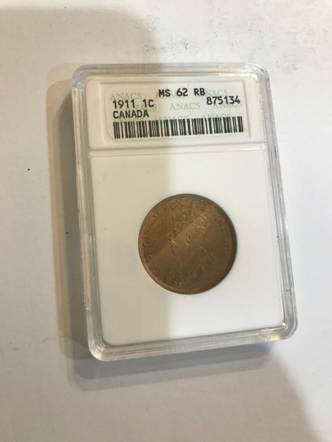 Canada 1911 Large Cent ANACS MS62