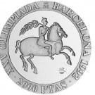 1991 Spain Large  silver Proof 2000 Pesetas-Ancient Olympic Equestrian