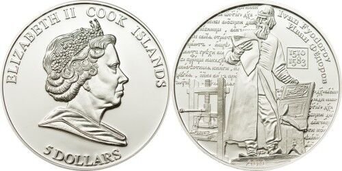 Cook Is 2010 Large Silver Proof $5 Russia Printing-Ivan Fedorov