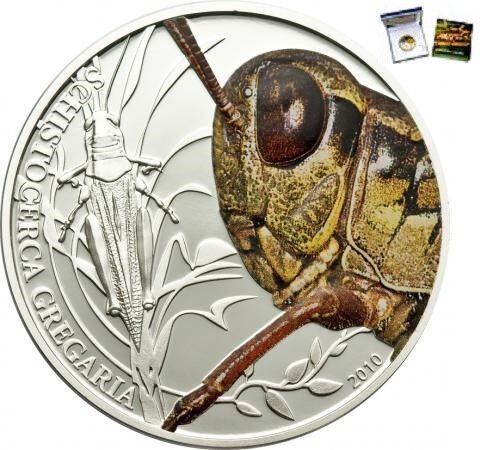 Rare 2010 Palau Large Silver Proof color $2 Grasshopper-mintage 1000-Box